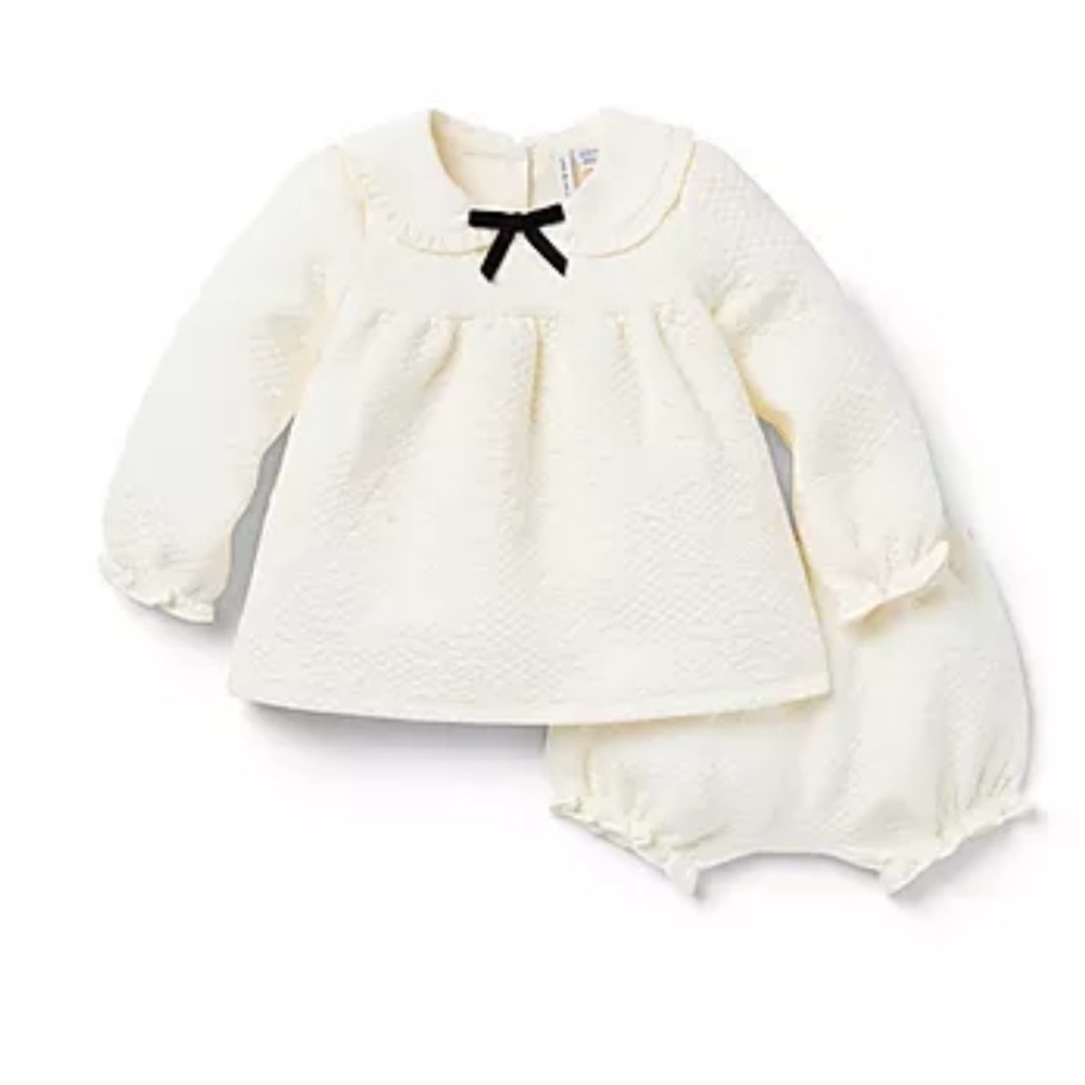 Janie and Jack Cream Baby Set with Black Bow